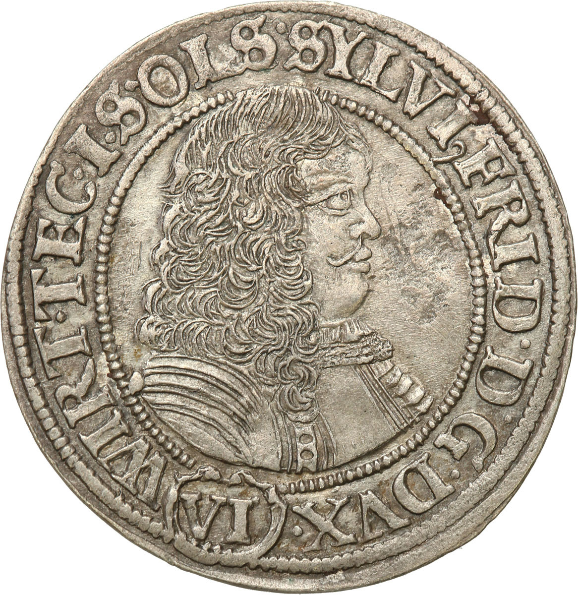 Śląsk, Księstwo Oleśnickie Sylwiusz. Fryderyk (1664-1697). 6 krajcarów 1674 SP, Oleśnica